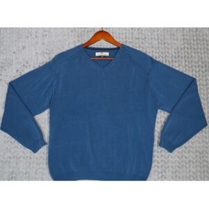 Tommy‎ Bahama Mens Blue Silk Cotton Blend V-Neck Long Sleeve Sweater Large